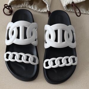 Hermes White and Black Women's Sandals